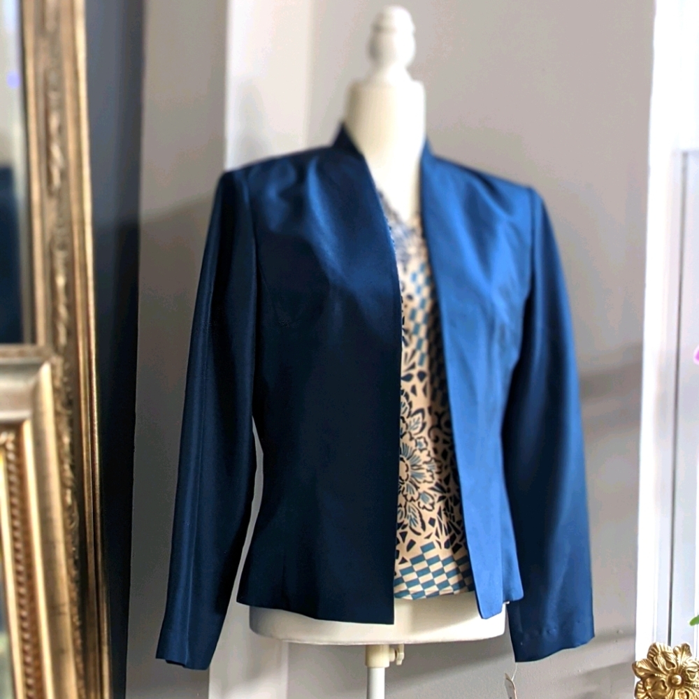 Couture Adrianna Papell 3Pc Cobalt Blue Silk Suit